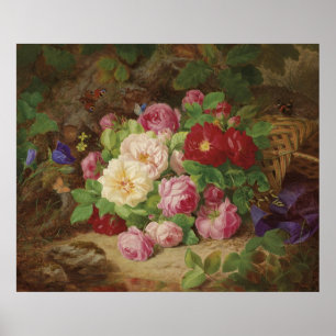 Rose Piece im Waldboden mit Schmetterlingen Poster