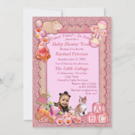 Rose-pink Baby Girl Dusche Tweete Einladung
