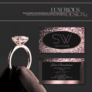 Rose Pink Black Sparkle Glitzer Monogram Visitenkarte