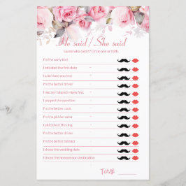Rose Pink Bridal Shower Game He Said She Said