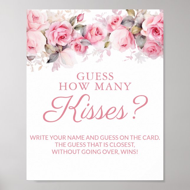 Rose Pink Bridal Shower Guess Kisses Game Poster (Vorne)