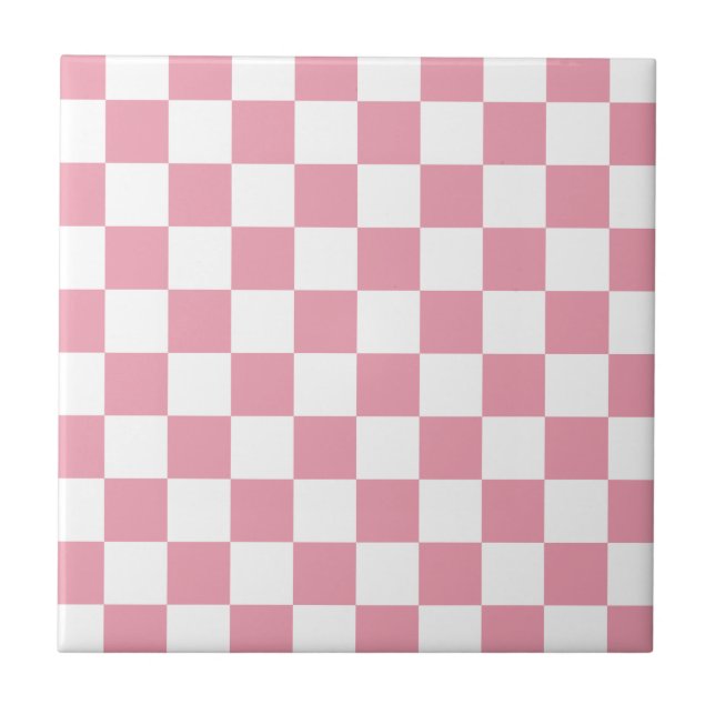 Rose Pink Checkerboard Fliese (Vorderseite)