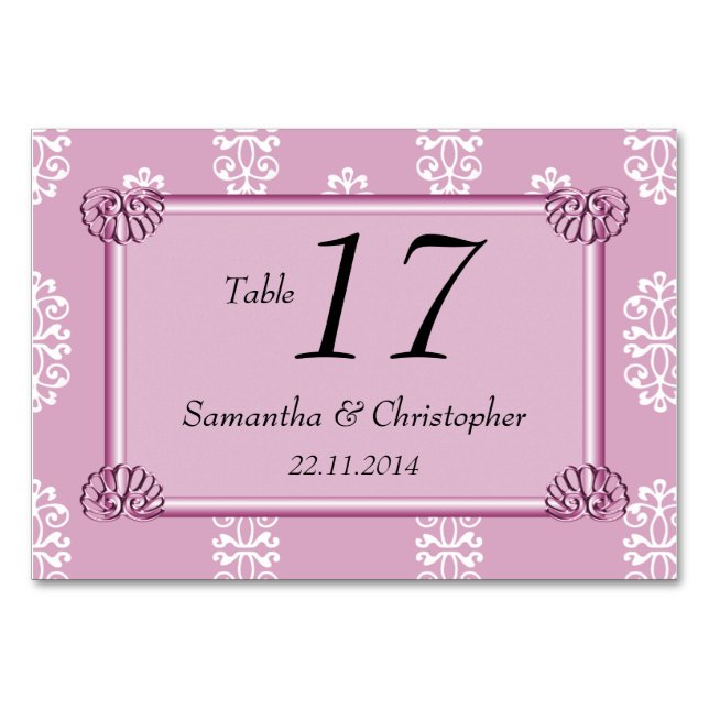 Rose Pink Damask Hochzeit Tischnummer (Vorderseite)