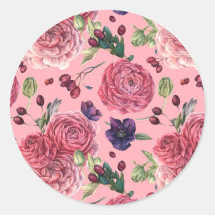 Rose Pink Dream Pattern Runder Aufkleber
