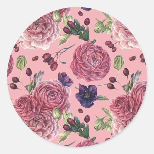 Rose Pink Dream Pattern Runder Aufkleber (Vorderseite)
