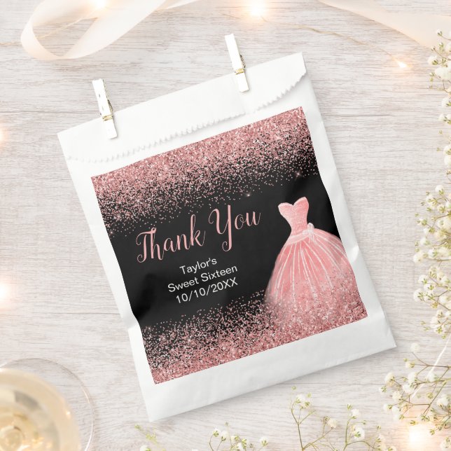 Rose Pink Dress Faux Glitter Sweet 16 Birthday Geschenktütchen (Ausgeschnitten)