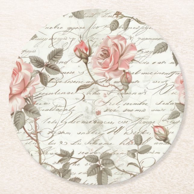 Rose Pink Drink Coasters Runder Pappuntersetzer (Vorderseite)