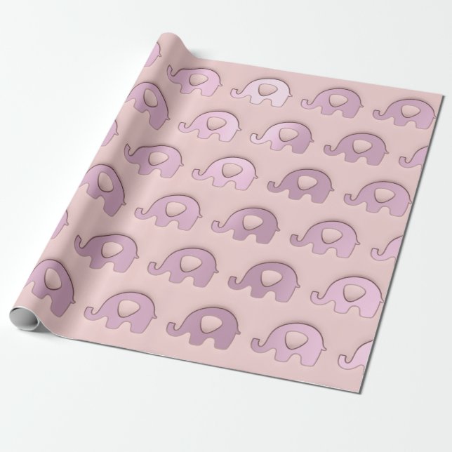 Rose Pink Elephants Kinderdusche Prinzessin Junge Geschenkpapier (Ungerollt)