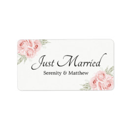 Rose Pink Floral Just Married Hochzeit Ankündigung Adressaufkleber