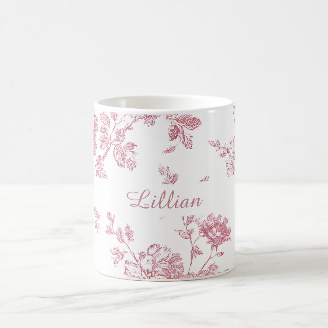 Rose Pink Floral Toile Pattern Personalized Name Kaffeetasse (Mittel)