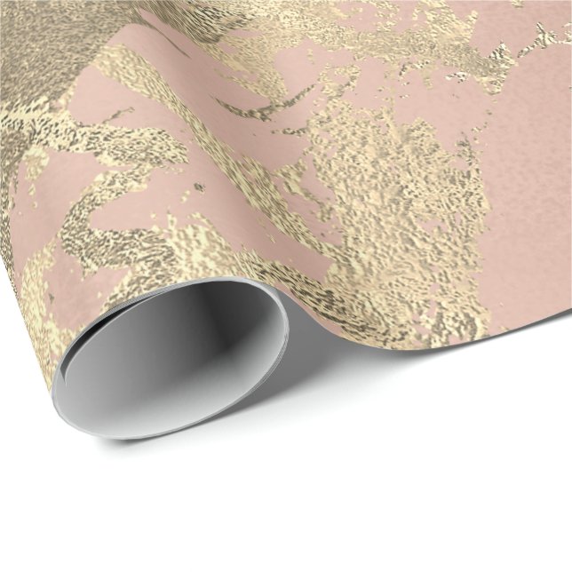 Rose Pink Foxier Gold Marmor Shiny Metallic VIP Geschenkpapier (Rolleneckpunkt)