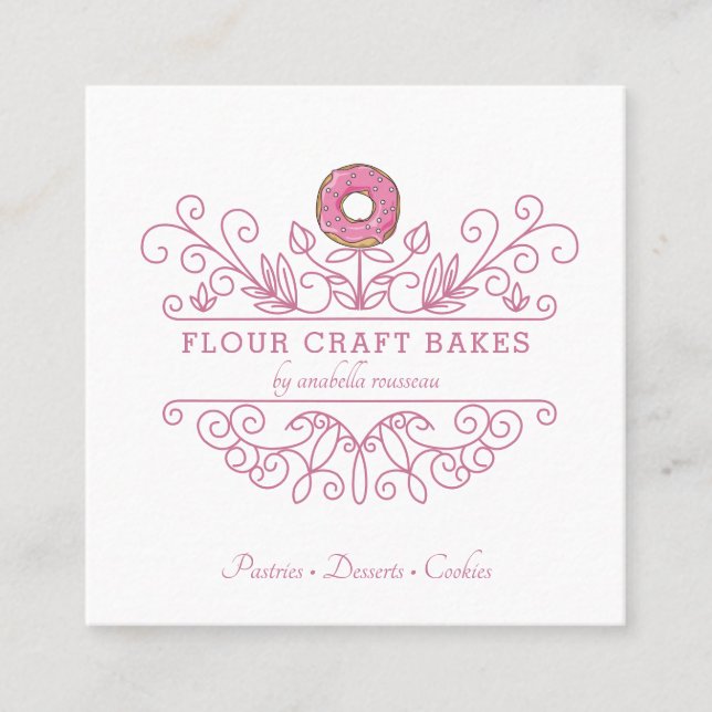 Rose Pink Frame Bakery Baker's Logo Business Card Quadratische Visitenkarte (Vorderseite)