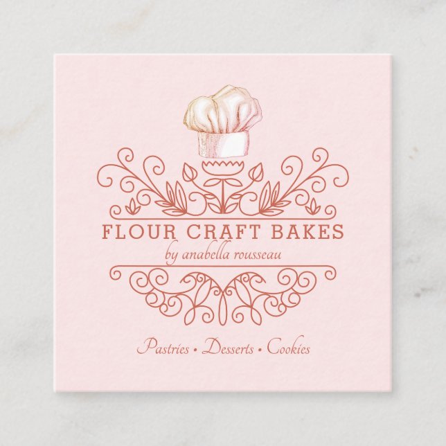 Rose Pink Frame Bakery Baker's Logo Business Card Quadratische Visitenkarte (Vorderseite)