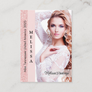 Rose Pink Glitz Pageant Foto Business Card Visitenkarte