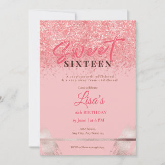 Rose Pink Glitzer 16 . Geburtstag Geburtstag Einladung