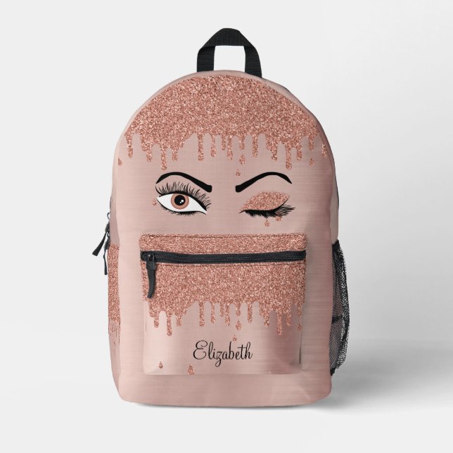 Rose Pink Gold Eyelashes Driving Glitzer Bedruckter Rucksack (Vorderseite)