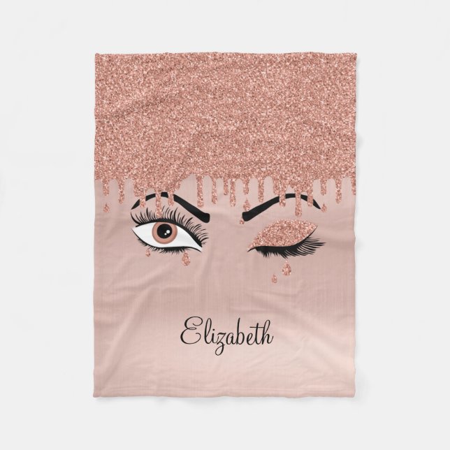 Rose Pink Gold Eyelashes Driving Glitzer Fleecedecke (Vorderseite)