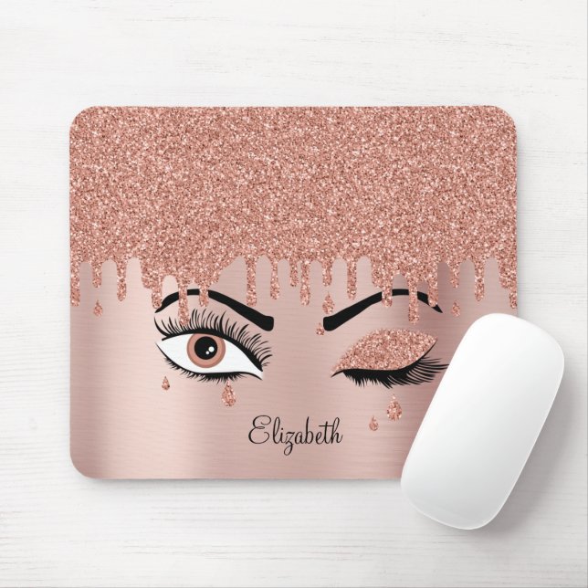 Rose Pink Gold Eyelashes Driving Glitzer Mousepad (Mit Mouse)