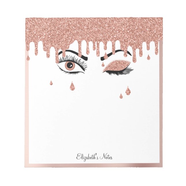 Rose Pink Gold Eyelashes Driving Glitzer Notizblock (Vorderseite)