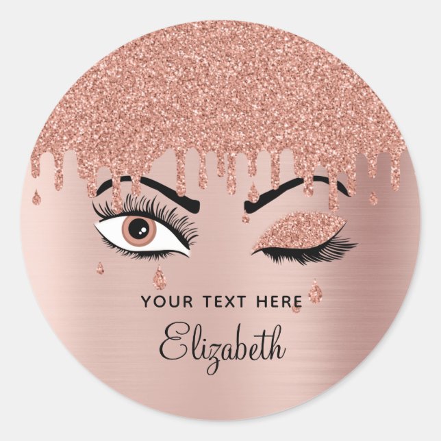 Rose Pink Gold Eyelashes Driving Glitzer Runder Aufkleber (Vorderseite)