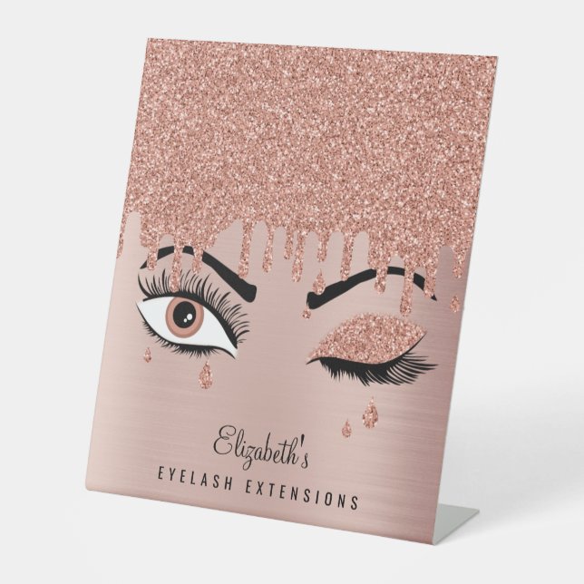 Rose Pink Gold Eyelashes Driving Glitzer Sockelschild (Vorderseite)
