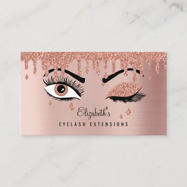 Rose Pink Gold Eyelashes Driving Glitzer Visitenkarte (Vorderseite)
