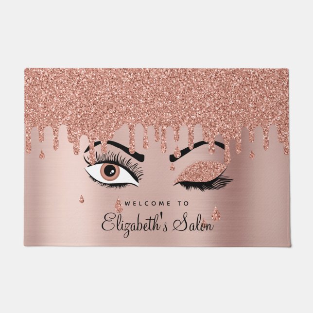 Rose Pink Gold Eyelashes Glitzer Business Fußmatte (Vorderseite)