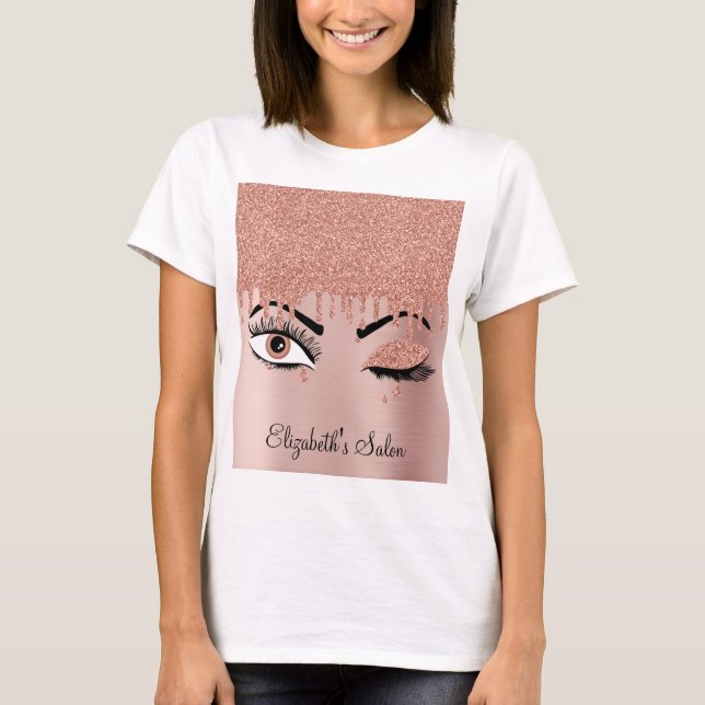 Rose Pink Gold Eyelashes Glitzer Business T-Shirt (Vorderseite)