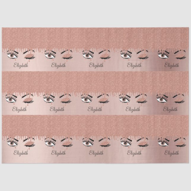 Rose Pink Gold Eyelashes Glitzer Name Seidenpapier (Vorderseite)