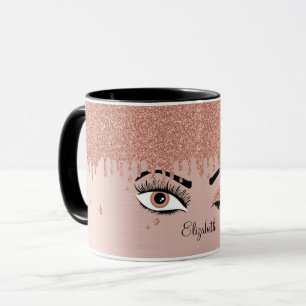 Rose Pink Gold Eyelashes Glitzer Name Tasse