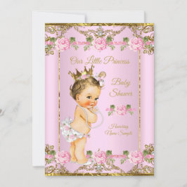 Rose Pink Gold White Princess Kinderdusche Brünett Einladung