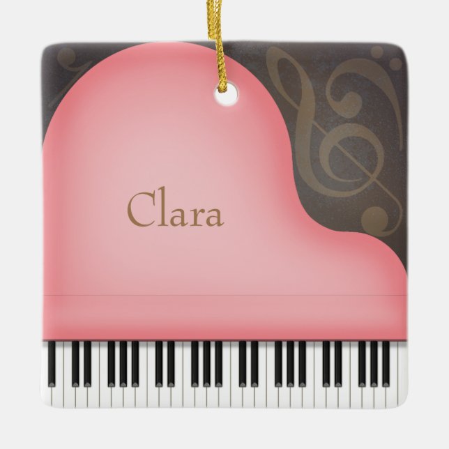 Rose Pink Grand Piano Bezauberndes Musical Keepake Keramikornament (Vorderseite)