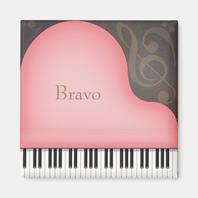 Rose Pink Grand Piano Individuelle Name oder Textm Magnet (Vorne)