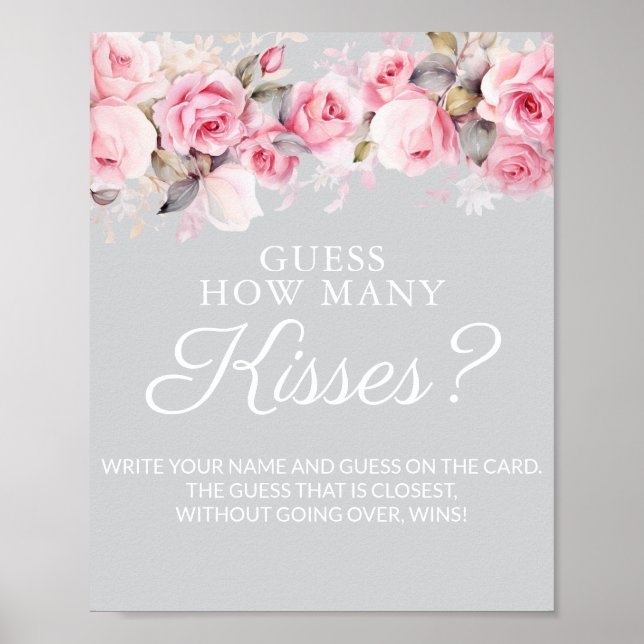 Rose Pink Gray Bridal Shower Guess Kisses Game Poster (Vorne)