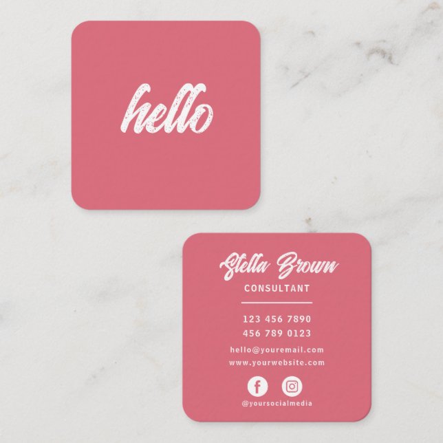 Rose Pink Hello Chic Fett Text Quadratische Visitenkarte (Vorne/Hinten)