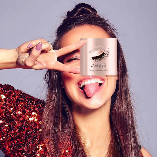 Rose Pink Makeup Artist Lashes Extension Microblad Quadratische Visitenkarte (Rose Pink Makeup Artist Lashes Extension Microblad Square Business Card)