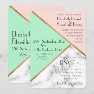 Rose Pink & Mint Grüne Hochzeit Einladung