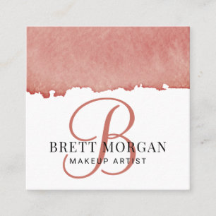 Rose Pink Monogram Makeup Artist Quadratische Visitenkarte