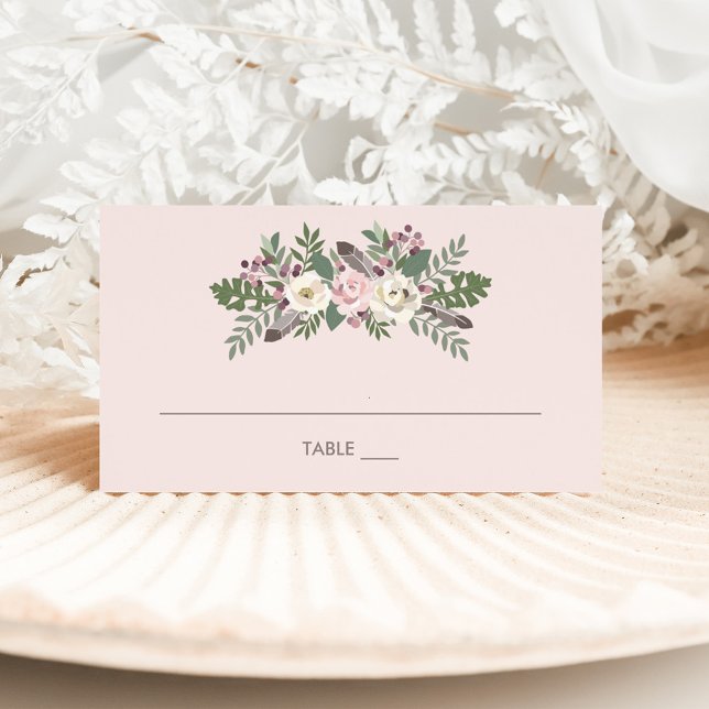 Rose Pink Moody Floral Boho Hochzeit Platzkarte (Von Creator hochgeladen)