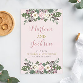 Rose Pink Moody Floral Boho Hochzeitsprogramm