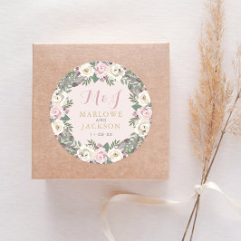 Rose Pink Moody Floral Boho Wedding Monogram Runder Aufkleber