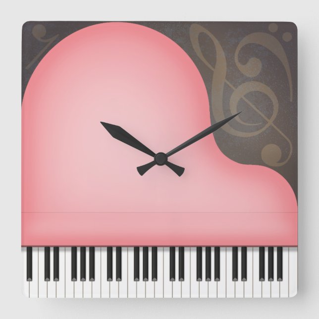 Rose Pink Piano Whimsical Music Lover Quadratische Wanduhr (Vorderseite)