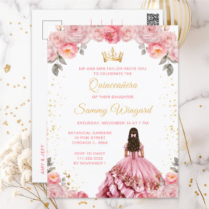 Rose Pink Prinzessin Floral Quinceñera Postkarte