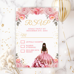 Rose Pink Prinzessin Floral Quinceñera RSVP Karte