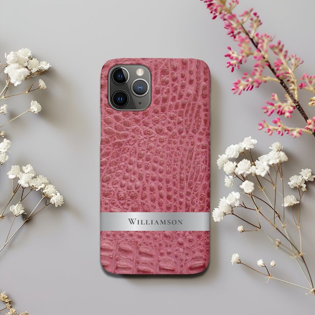 Rose Pink Reptile Digitales Leder Silbermetall Case-Mate iPhone Hülle (Von Creator hochgeladen)