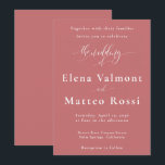 Rose Pink - Romantic Minimalist Wedding Einladung<br><div class="desc">This Desert Rose pink wedding invitation features elegant calligraphy typography on a warm dusty rose background, creating a romantic and timeless design perfect for modern weddings. The minimalist layout paired with soft script lettering gives this invitation a refined and sophisticated aesthetic. The front of the invitation showcases the wedding details...</div>