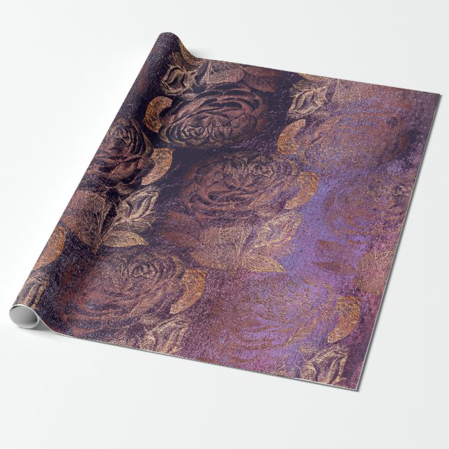 Rose Pink Rose Gold Metallic Floral Burgundy Plum Geschenkpapier (Ungerollt)