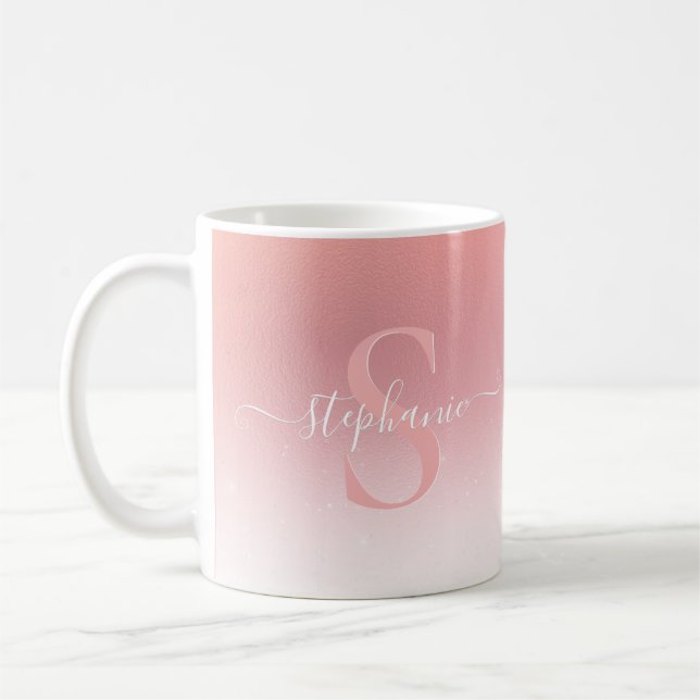 Rose Pink Shimmer Glitzer Girl Mit Monogramm Kaffeetasse (Links)