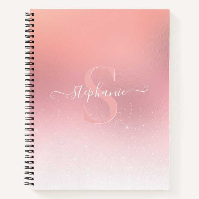 Rose Pink Shimmer Glitzer Sparkline Mit Monogramm Notizbuch (Vorderseite)