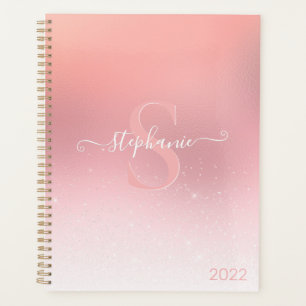 Rose Pink Shimmer Glitzer Sparkline Mit Monogramm Planer
